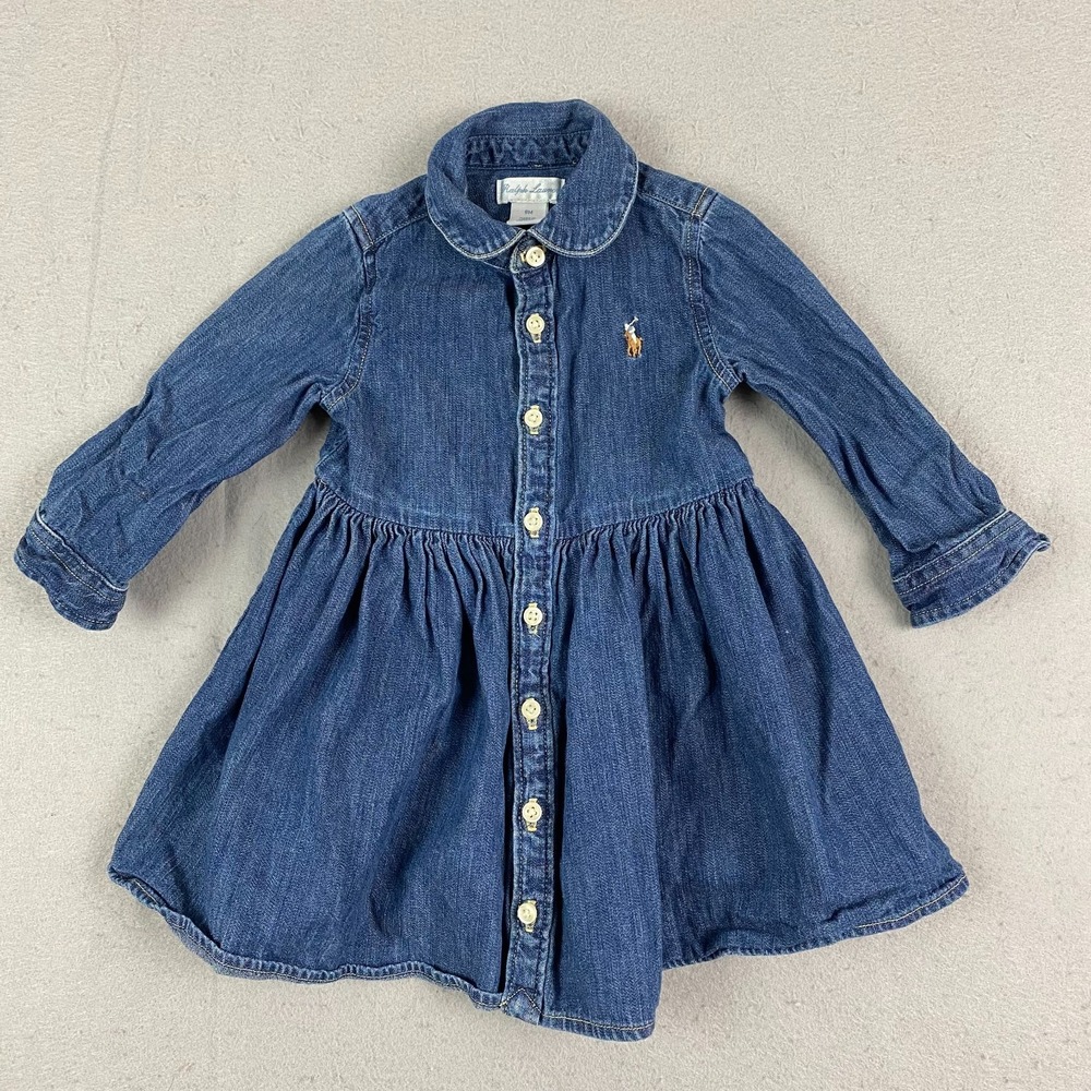 Ralph Lauren Polo Baby Girls Denim chambray Shirt Dress 9 Months Buttons